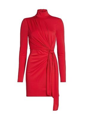 NWT $395 Cinq A Sept Joelene Knot Front Long Sleeve Red Knit Minidress Size 12